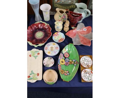 Group of 1930s-1970s Art Deco style and later ceramics including a Carlton Ware floral dish, Beswick strawberry pattern 1566 