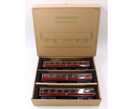 Darstaed set of 3, 0-gauge bogie corridor coaches. Manufacturer's stock. LMS Period II set A comprising1st/3rd No14993; all/3
