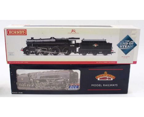 Two 00 gauge locos to include a Hornby BR black 5 in BR unlined black, late crest, with riveted tender, together with a Bachm