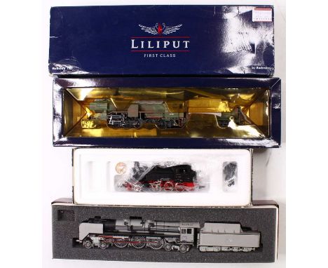 Three H0 gauge German Liliput Bachmann locos, to include a BR42 2-10-0 class in wartime camouflage colours, a class BR05 in g
