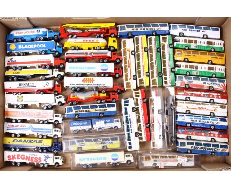 One tray containing a quantity of various Majorette public transport and commercial vehicles to include an Adidas delivery tr