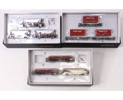 Three Accurascale 00 gauge wagon triple packs, including an EWS MHA 33.1 tonne 2 axle ballast wagon pack, an EWS HCA 32 tonne