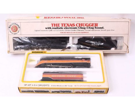 Two Bachmann American HO locos: ‘The Texas Chugger’ item 667 Santa Fe 2-10-4 No.5012 black (VG-E) (BF); with Bachmann item 67