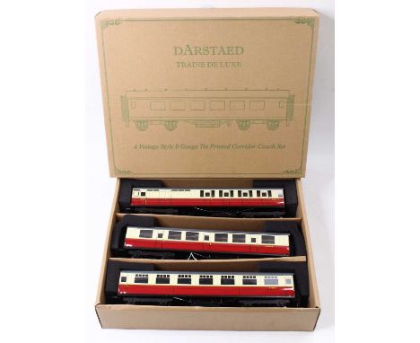 Darstaed set of three, BR Gresley Set C, maroon &amp; cream corridor coaches, grey roofs, fitted with internal electric light