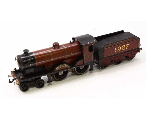 1927 Bassett-Lowke electric 4-4-0 loco &amp; tender 'Duke of York' red, lined black &amp; yellow. The red has faded to brown 