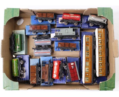 15 Hornby Dublo 3 rail wagons and two 3 rail coaches, to include a Power Ethyl tanker, boxed, four LMS open wagons, all boxed