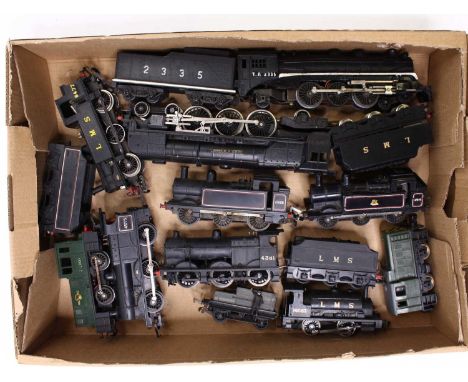 Ten 00 gauge unboxed locos, including a repainted Hornby class J83, in LMS black, two Triang Jintys, in poor condition, a Jou