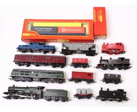 Six 00 gauge locos, mainly by Triang, to include an M7 in BR black, a Jinty, in BR black, a Jouef SNCF electric BO-BO in blue