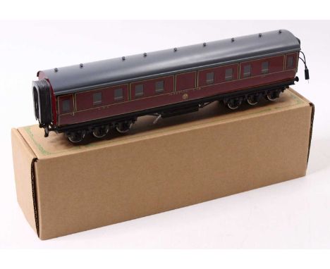 Darstaed 12-wheeled sleeping car LMS Period II, 702, LMS maroon with yellow &amp; black lining, grey roof, with internal ligh