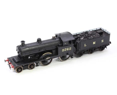 Kit built 0-gauge finescale 2-rail loco &amp; tender, LMS 2P No.5262 black, some damage to R/h cab-side, one stage Mashima mo