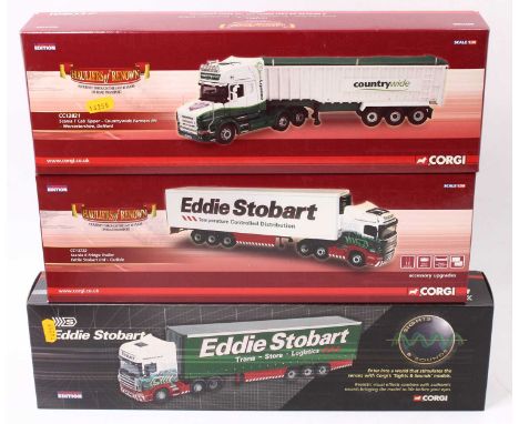 A Corgi limited edition 1/50 scale group of three boxed modern issue haulage diecast, to include No. CC13722 Scania R fridge 