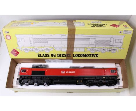 Aristocraft trains gauge 1 class 66 loco, in DB red livery, no.66152, fitted with an Omni-train remote control unit, on a swi