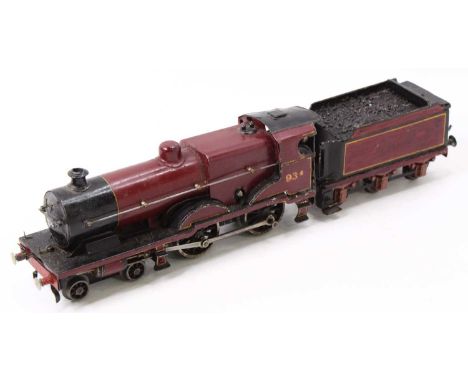 Bassett Lowke clockwork LMS compound loco and tender. The loco is in poor condition, has been completely overpainted, and has