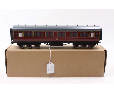 Darstaed 12-wheeled sleeping car LMS Period 1 No.8617, maroon lined black &amp; yellow, grey roof, with internal electric lig