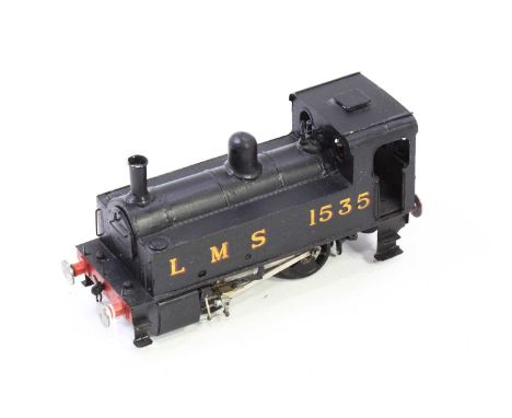Kit built 0 gauge semi-coarse scale 3-rail 0-4-0 tank loco LMS No.1535, single stage gearbox on an older motor, good back-hea