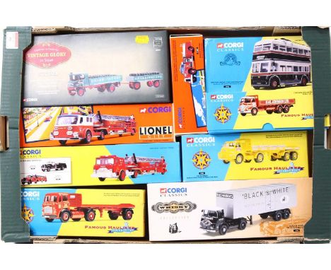 One tray containing a quantity of mixed Corgi Classic diecast vehicles to include a Vintage Glory of Steam Charringtons Senti