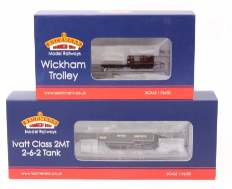 Two Bachmann 00 gauge locos to include an Ivatt class 2MT Tank in BR lined black, No. 41227, and a Wickham Trolley, in BR mar