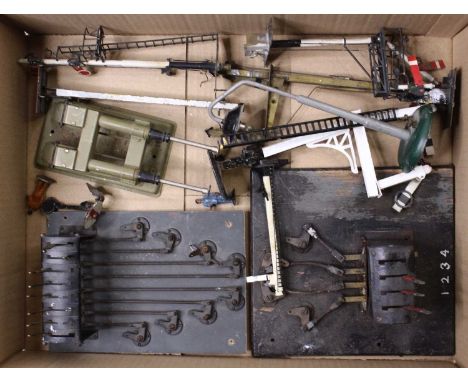 Collection of miscellaneous Bassett Lowke signalling equipment and accessories including two lever frames with rods and bell 