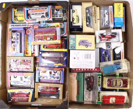 Two trays containing various boxed modern release diecasts to include; Matchbox Superkings No.K15 The Londoner, Corgi No. 468