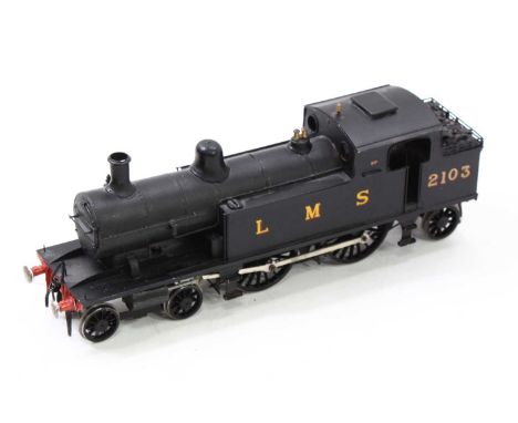 Ace Products kit built finescale 2-rail 0-gauge 4-4-2 LMS No.2103 tank loco, black, missing one rear buffer, fitted with sing