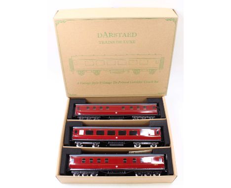 Darstaed set of 3, 0-gauge bogie corridor coaches. Manufacturers stock. BR11 (ex LMS Period II) set C comprising sleeping car