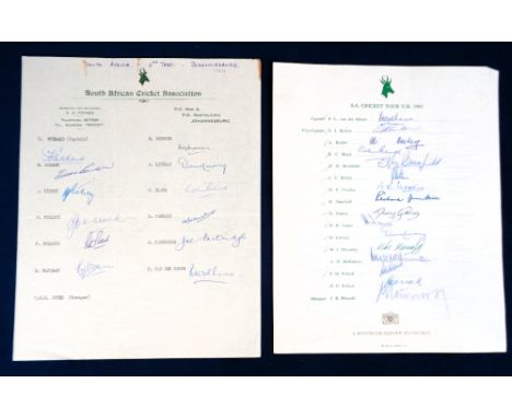 Cricket autographs, South Africa, two signed Official sheets, one from the South Africa v England Second Test from Johannesbu
