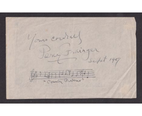 Autograph, Music, Percy Grainger (1882-1961), Australian born American composer, arranger and lyricist, an AMQS 'Yours cordia
