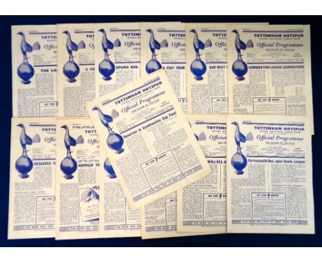 Football programmes, Tottenham Hotspur Home Reserve programmes 1953/54, 13 programmes inc. Bournemouth Res, Luton Res, Readin