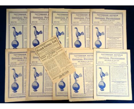 Football programmes, Tottenham Hotspur 1948/49, 10 Home programmes inc. QPR, Bradford PA, Lincoln City, West Ham, Luton, Sout