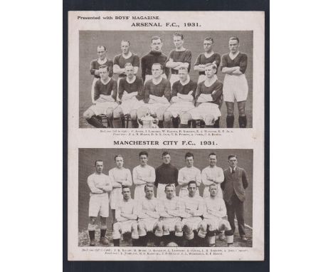 Trade cards, Boys' Magazine, Football Teams, 1931,'XL' size, 24 teams in uncut pairs, ref. H146 (9), 195mm x 155mm (set, 12 c