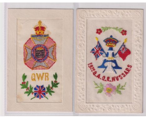 Postcards, Silks, 2 military embroidered regimental silks. Includes 19th Queen Alexandra's Own Royal Hussars with silver cros