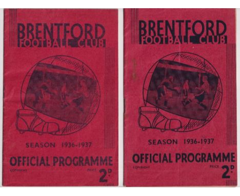 Football programmes, Brentford, three pre-war home programmes v WBA &amp; Grimsby both 1936/7 and v Portsmouth 1938/9 (slight