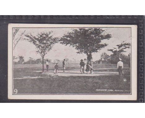 Cigarette card, Golf, Chinese issue type card, Red Printed back Chinese Views Hongkew Park, no 9 Playing Golf (gd)