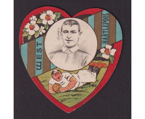 Trade card, J. Baines, Shield shaped football card, 'West Hartlepool', J. Geency inset Mr. Lewis Trainer of Wolverhampton Wan