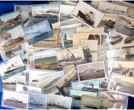 Postcards, Shipping, 85+ cards showing steam ships, ferries, rail shipping, pleasure boats, paddle steamers etc. RPs of Isle 