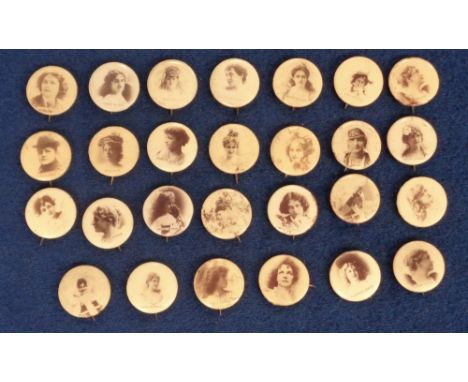 Tobacco buttons, USA, ATC, Actresses, 'K' size, a collection of 27 celluloid buttons, all complete with paper inserts to back