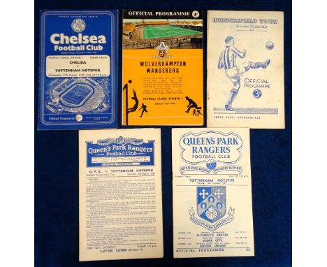 Football programmes, five Tottenham Hotspur away programmes v QPR Reserves 3 March 1951 Combination Cup, QPR Friendly 11 Oct 