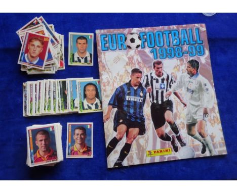 Trade cards stickers, Panini Euro Football 1998-99 empty album with near complete set of loose stickers 237/240 missing numbe