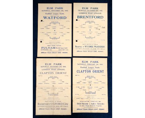 Football programmes, Reading Wartime single sheet homes, four programmes v Clapton Orient 13th Dec 1941 London War League &am