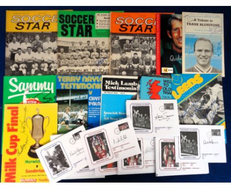 Football autographs etc, selection of mostly signed items to include programmes, magazine extracts, Commemorative Covers, Pro