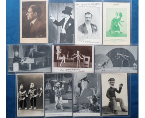 Postcards, Variety, a mix of string puppets (8) and conjurers, inc. Everett Kaye (signed plain back), Louis Nikola and Stanle