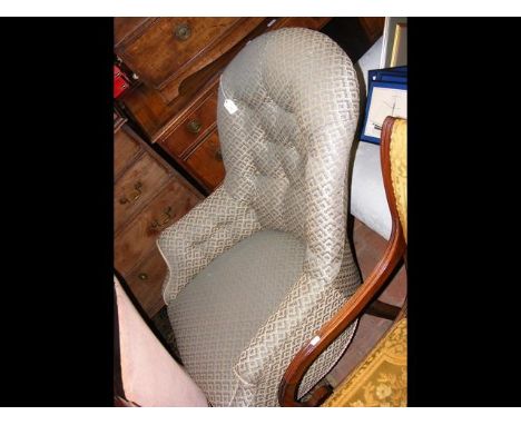 Antique button back armchair with turned front supports 