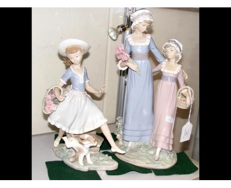 Large Lladro figure of Mother and girl carrying basket, together with one other of girl carrying basket with dogCONDITION REP