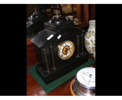 Antique slate striking mantel clock - 42cm high 