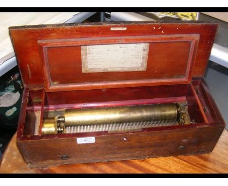 A Victorian cylinder music box playing on eight airs - 47cm long CONDITION REPORTplays ok, teeth all thereserial no 7/8881/21