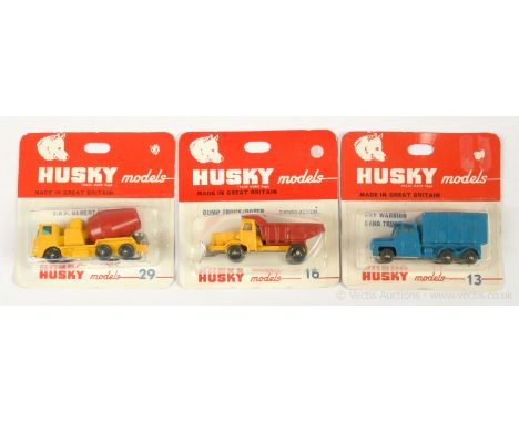 Corgi (Husky Models) 13 Guy Warrior Sand Truck - blue body, tan sand load, chrome base with knobbly black plastic wheels; 16 