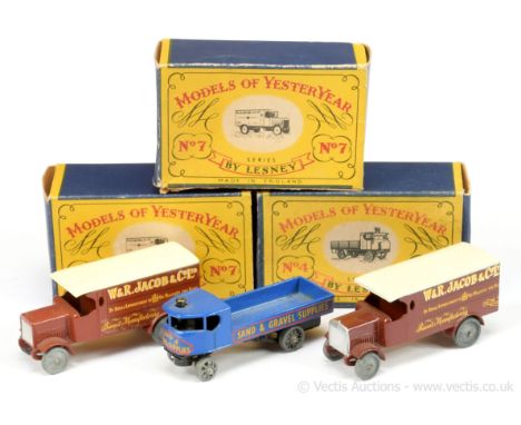 Matchbox Models of Yesteryear Y4 Sentinel Steam Wagon "Sand &amp; Gravel Supplies" - blue, black, metal wheels; Y7 Leyland "W