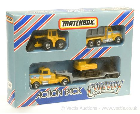 Matchbox CY203 (Action Pack / Convoy) 3-piece Set to include Peterbilt Low Loader - finished in yellow, silver with Excavator