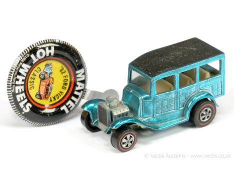 Hot Wheels (Mattel) - Redline - 6251 Classic Ford Woody - metallic light blue, textured black roof - Good Plus still a lovely