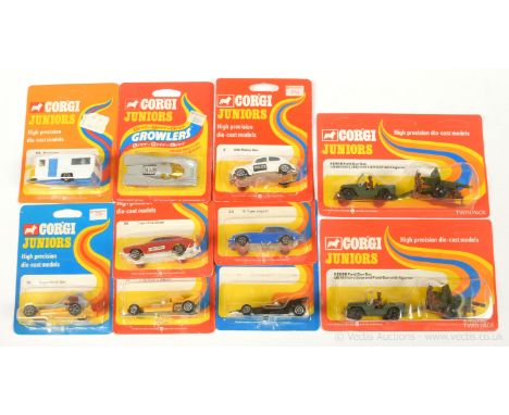 Corgi Juniors group to include 56 Ford Capri "Fire Chief" Car - red, white, blue roof light; 33 Jaguar Type E - blue; 3 Volks